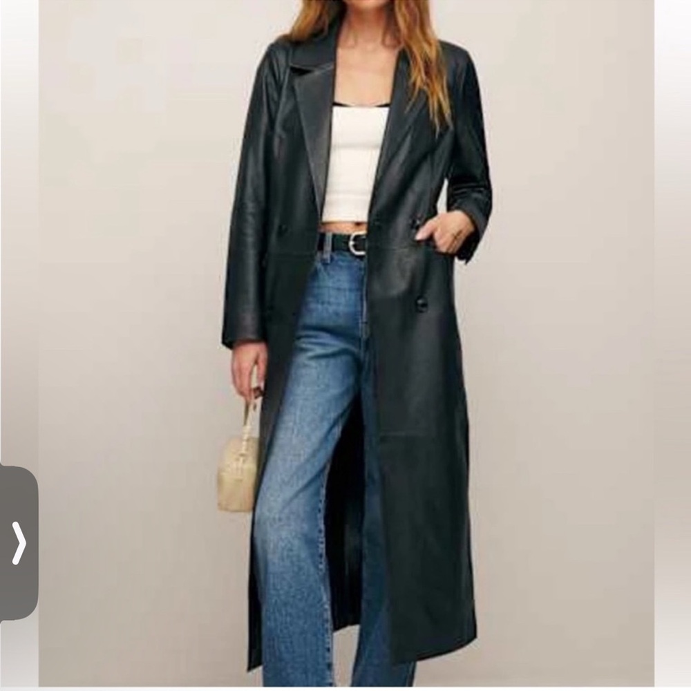 Reformation Black Genuine Lamb Leather Trench Coat Size XS NWT